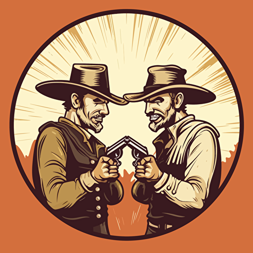 western cowboy standoff, vector logo, vector art, cartoon, simple, cartoon, 2d
