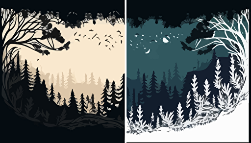 set of borders mountain dark forest branches two color vector white background