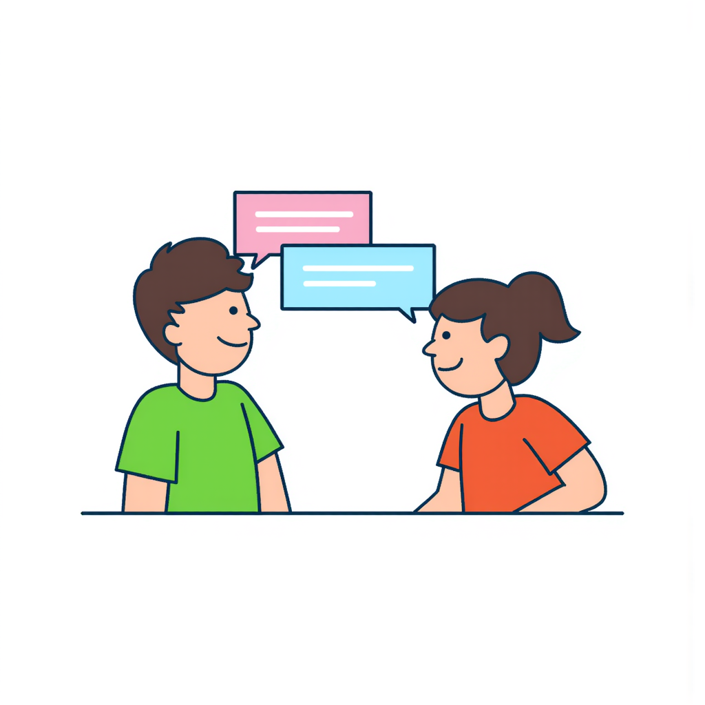 two people talking with chat 