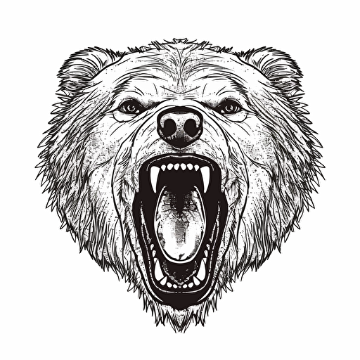 angry grizzly bear mouth open, Sticker, Contour, Vector, Art,White Background, Detailed