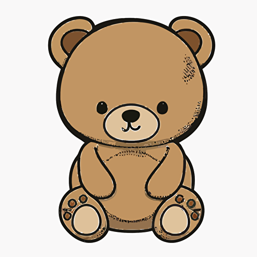 draw a 2D vector, cartoon, cute, happy teddy bear, a simple drawing, in color but bordered with a black line, flat drawing and without details on a white background.