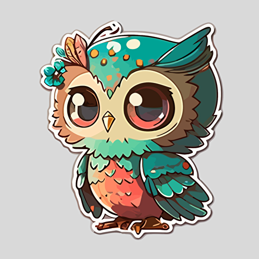 sticker flat vector art,2D kawaii, owl,cute,colorful disney-inspired