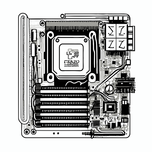 vector line drawing of PC motherboard, CPU, simple, logo