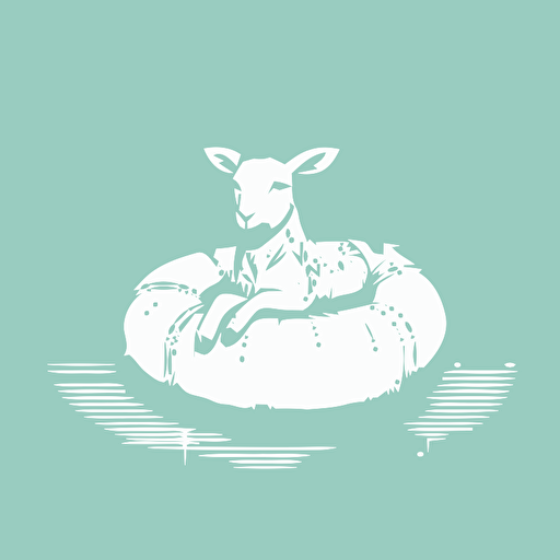 outlined minimalistic illustration of a goat in a pool float, vector,