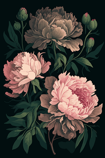 peonies, vector illustration, flat, 2d,