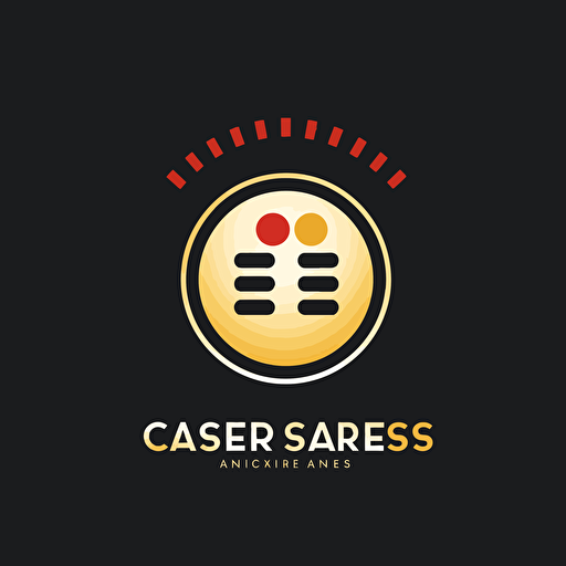 logo design for a Arcade company, minimalist, flat, modern, vector, 2D, icon, black, white, red, gold coins, road, simple, happy vibes, vibrant