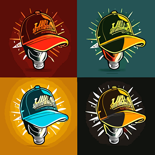 logo, variations, lightbulb wearing a trucker hat, flat, vector