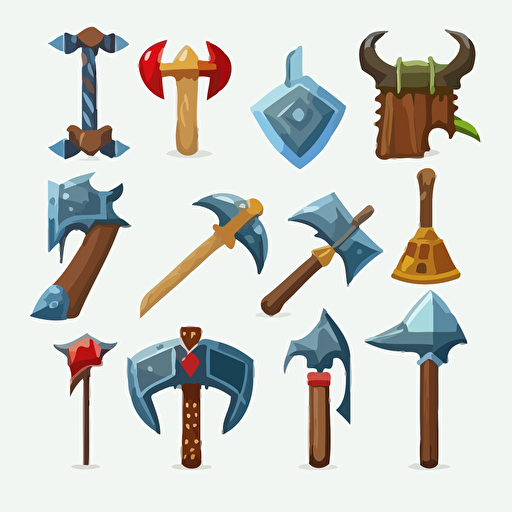sprite of different axes for a medieval fantasy game, vector art, white background