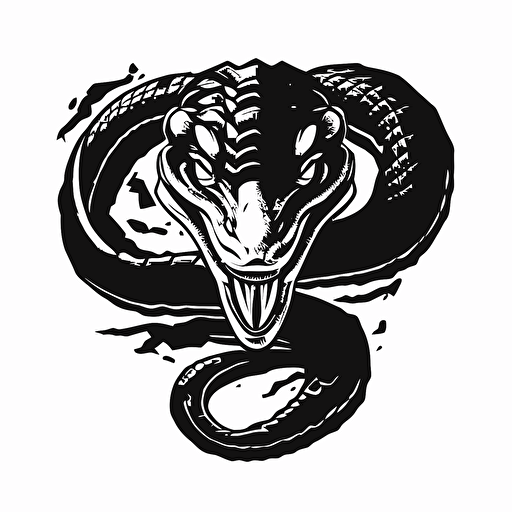 mascot iconic logo of snake spinning on itself black vector, on white background