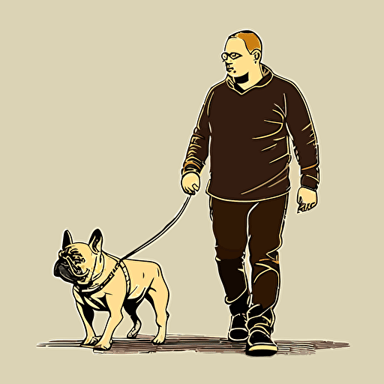 a french bulldog walking a human, human on a leash, vector art,