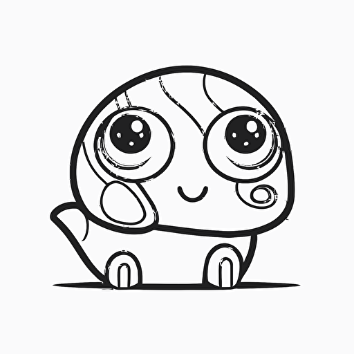 cute snail in farm, big cute eyes, pixar style, simple outline and shapes, coloring page black and white comic book flat vector, white background