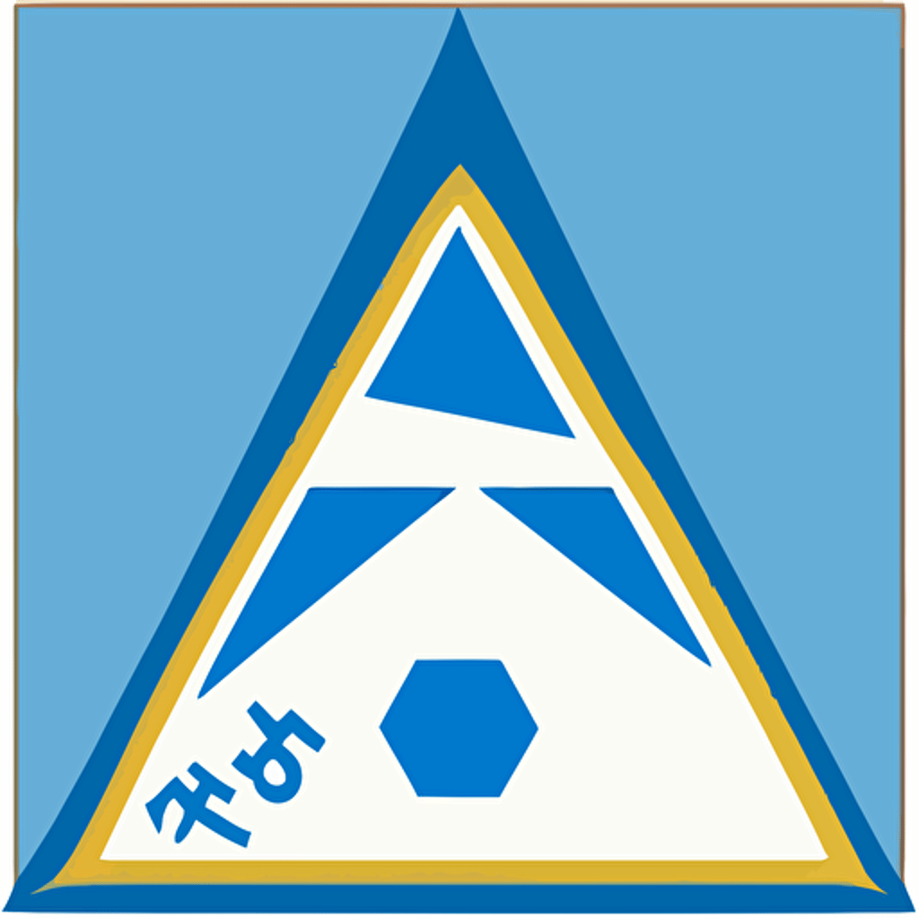 generating a football team badge in the shape of a triangle, vectorized, and named '私はよとしま', with predominantly blue colors. The badge should have a modern and dynamic style, with emphasis on the team name written in an elegant and legible font. The badge should also include elements such as a soccer ball