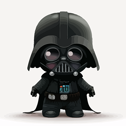 A baby fur darth vader, goofy looking, smiling, white background, vector art , pixar style