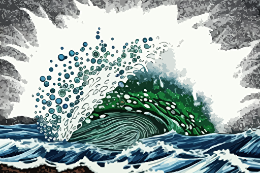 Pointillism. A vector digital art piece inspired by the ocean in pointillism style. Use shades of blue and green, with hints of white for waves.
