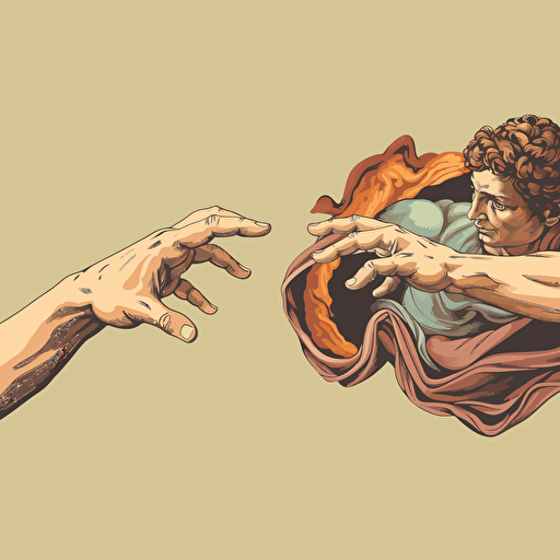 the creation of adam from michelangelo but vector illustration style