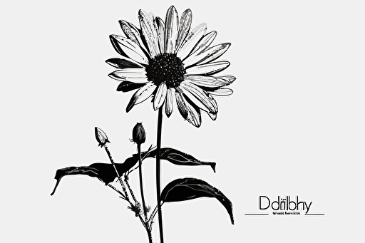 one daisy, black on white background, minimalist logo style, flat, vector art, monochromatic,