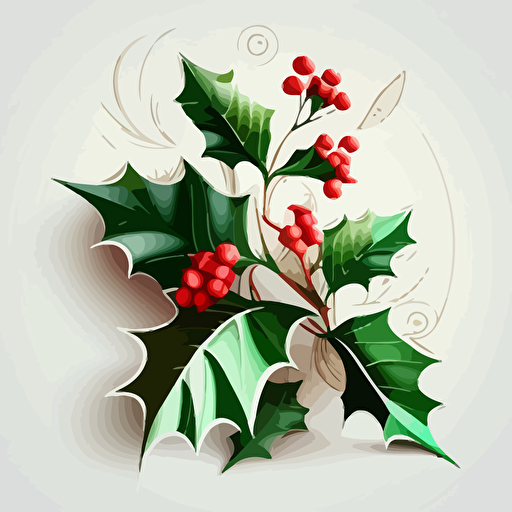 holly flowers, illustration, white background, vector style, minimalistic