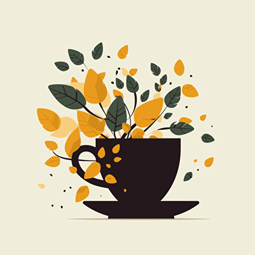 cup of coffee with leaves coming out of it, vector flat, PNG, SVG, vector illustration