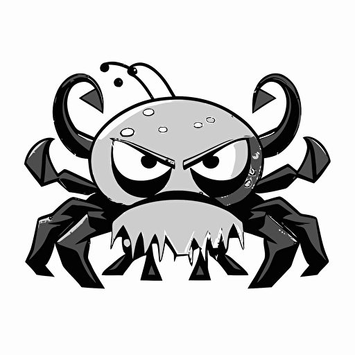 angry cartoon crab black and white vector style, white background