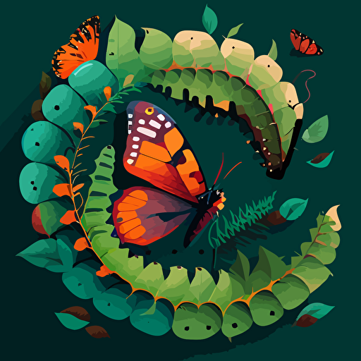 metamorphosis of caterpillar into a beatiful butterfly. Geometric vector illustration