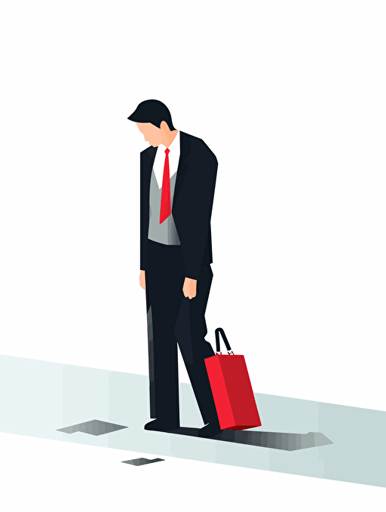 a flat vector illustration of a professional business person lost, red dominant, white background, hd,