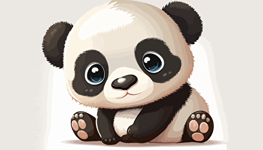 Vector style, cute friendly baby panda smiling, white background