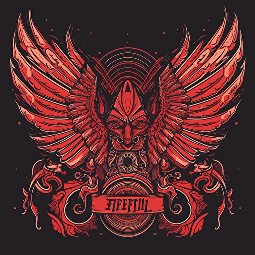 Logo art, "Festival" name, motorcycle and wings concept, vector, red colors.