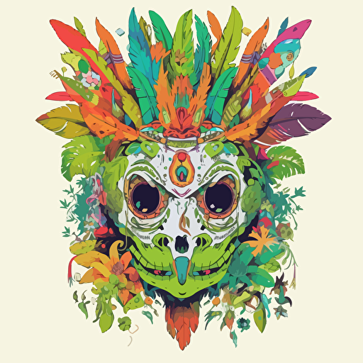marijuana animal mask totem roots flower tribal feather plant tree shaman video games vector cutout illustration bright multicolor borderlands comics by josan gonzales, v9