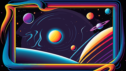 2D Vector, 1990s poster, liminal space backdrop with border, mostly empty, cosmic stars space galaxy, high definition, soft gradients