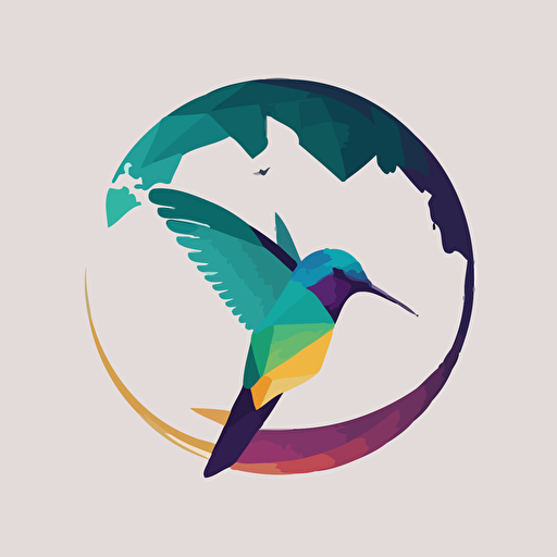 flat vector logo of circle, gradient, hummingbird wrapped around earth, simple minimal, by Ivan Chermayeff