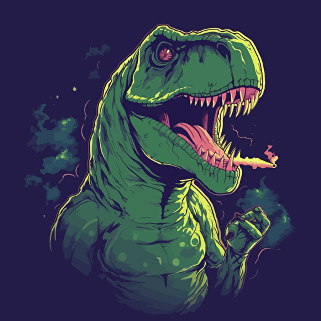t-rex smoking a cigarette, vector art, 2d, bright background, lighting from the left