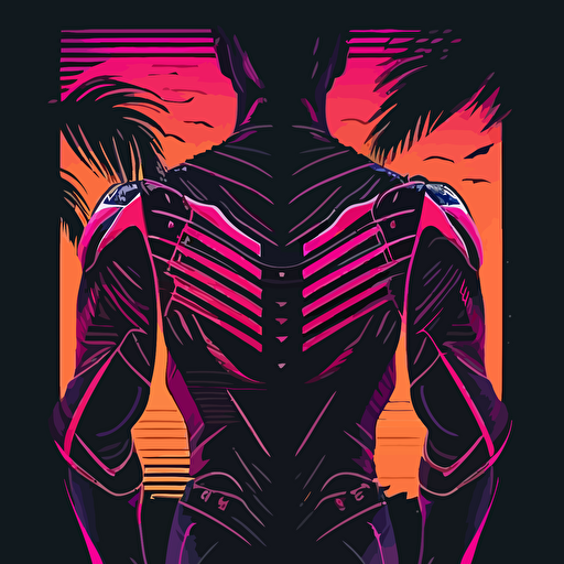 clean minimalistic vector based design in synthwave style to be used on a rashguard for jiu jitsu
