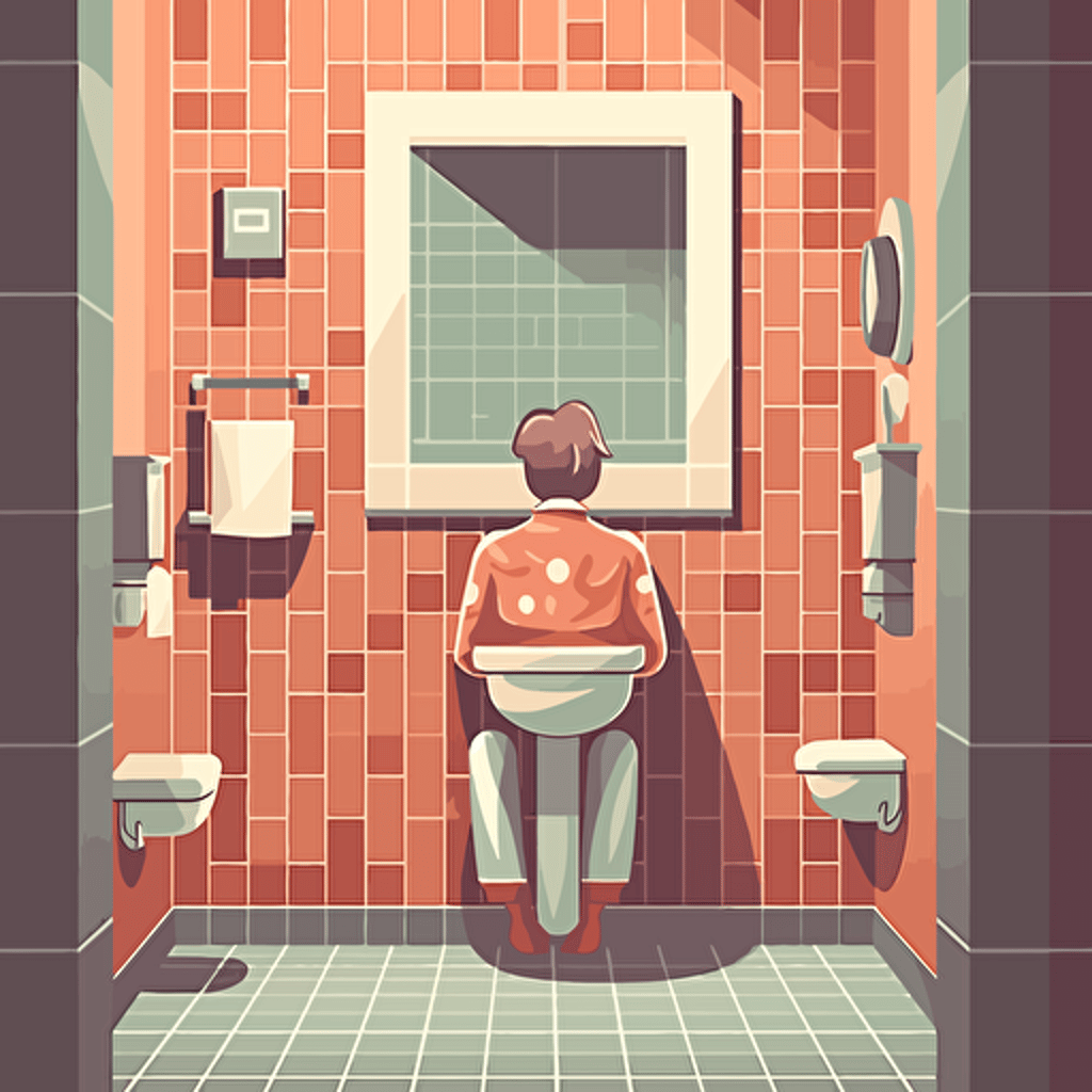 man in toilet room, vector art, rasterize, carsoon. 80s Styles