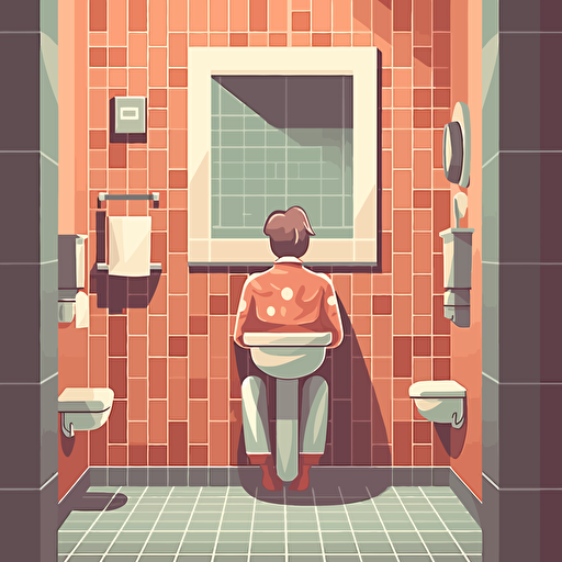man in toilet room, vector art, rasterize, carsoon. 80s Styles