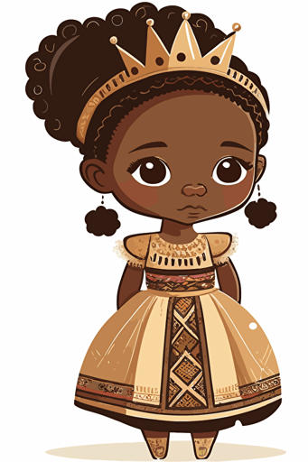 cute princess of a fictional african kingdom wearing national garment, pdf vector drawing, doodle style
