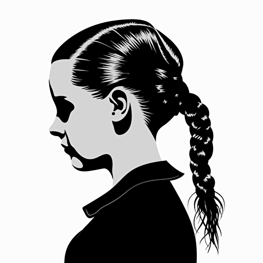 Wednesday Addams pigtails silhouette vector logo, black and white, high quality