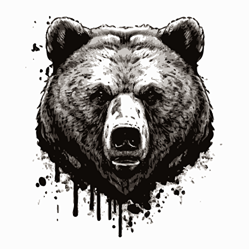 simple vector logo, angry bear, black pencil ink drawing, ultra detailled, face, white background