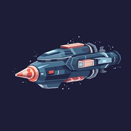 simplistic space ship flat vector illustration, different perspectives of the ship from different angles