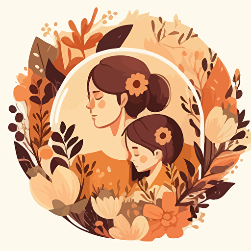 vector, mother days, warm colors, mother and daughter, florals, clipart
