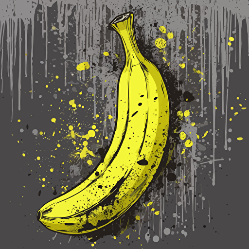 painted delicious banana, simple form background, leave a lot of negative space, rough, textured, grainy surface, dusty, vector, desaturated colour drips, graffiti, artificial, highres