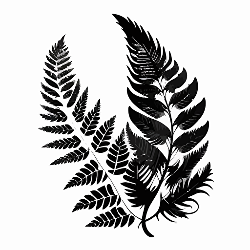 a black and white vector image of a feather and fern that could be used as a logo