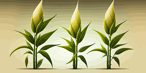 three little medium and large bamboo shoots in vector draw style