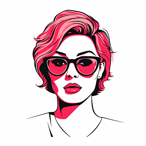 very simple vector logo for a fashion vlogger I have red very short hair but very cute, with glasses in pink no background