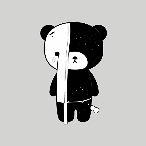 a kawaii minimalist black and white vector drawing of a cute teddybear with injuries