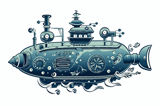 silhouette of a cute submarine, vector, svg, full page, white background