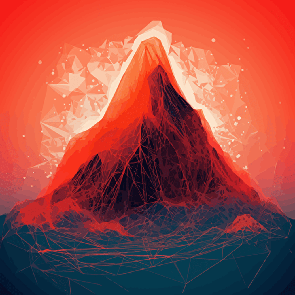 a glorious and aesthetic artwork of an abstract wireframe vector mesh volcano in a surreal setting