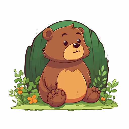 Brown Bear Vector Cute Cartoon Children Book Style Sticker border no background