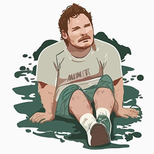 andy dwyer from parks and recreation laying on the ground in his boxers after trying to run but becoming overwhelmed and tired vector art