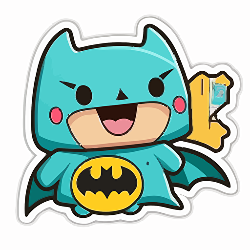 sticker, Happy Colorful Batman, kawaii, contour, vector, white background