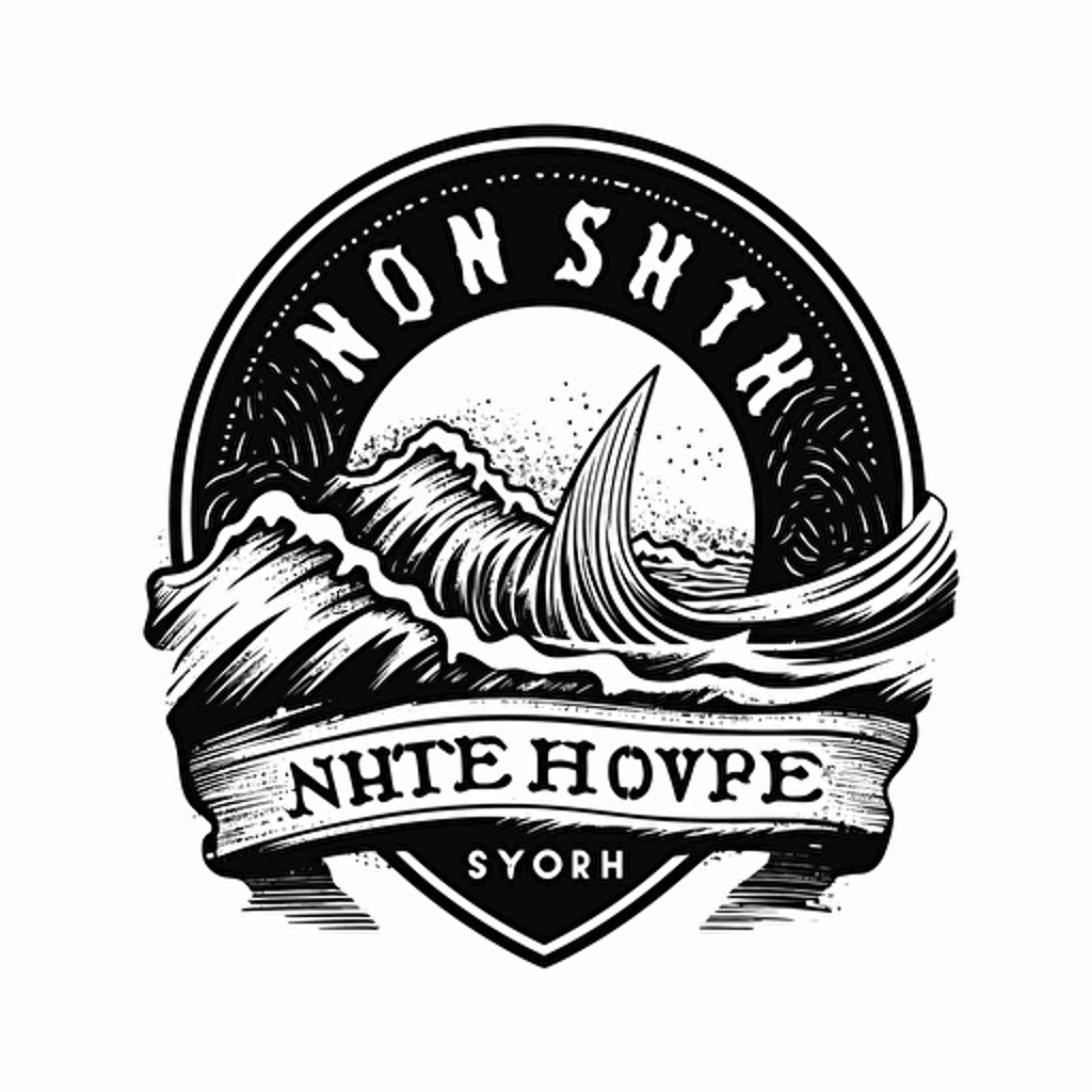 North Shore Hawaii surfing logo, black and white design, vector isolated on white